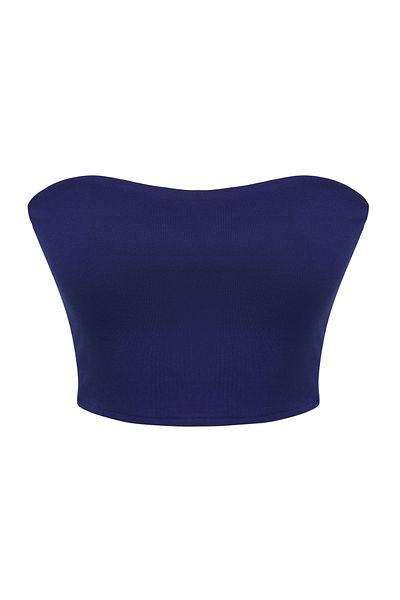 Trendyol Collection Μπλε ναυτικό εφαρμοστό στράπλες λαιμόκοψη Crop ελαστική πλεκτή μπλούζα TWOSS24BZ00055