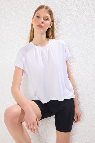Trendyol Collection Tricou alb tricotat sport din microfibră THMSS25TS00001