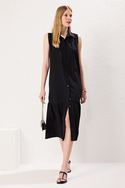 Trendyol Collection Black Straight Straight Cut Midi Woven Dress Twoss25El00439