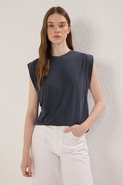 Trendyol Collection Crew Neck Knitted T-Shirt - Anthracite, Modal Content, Moon Sleeve, Regular Fit Twoss25Ts00001
