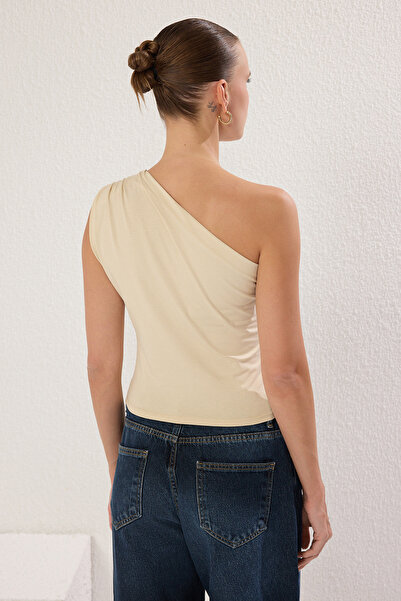 Trendyol Collection Stone Asymmetrical Single Shoulder Padded Stretchy Knitted Blouse Twoss24Bz00133