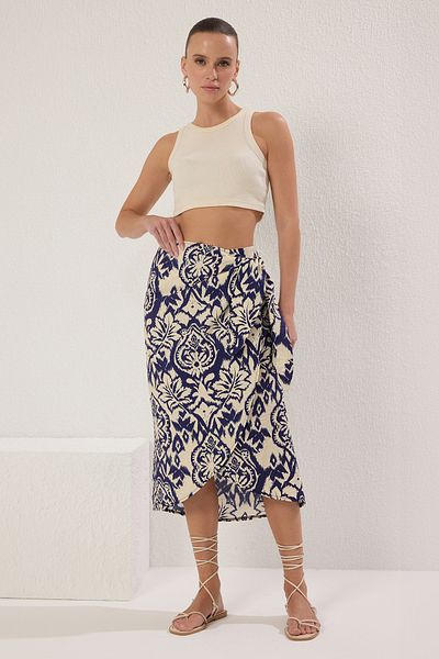 Trendyol Collection Multicolor Lacing Detailed Patterned Midi Length Woven Skirt Twoss25Et00157