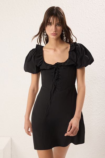 Trendyol Collection Black A-Cut Poplin Woven Short Dress Tprss25El00210