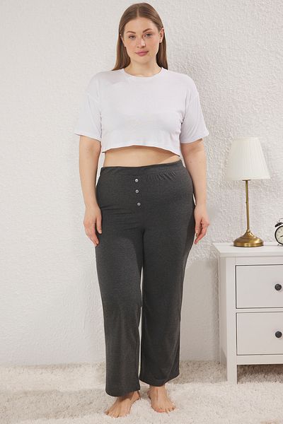Trendyol Curve Antracitové detailné pletené pyžamové nohavičky TBBSS25IA00000