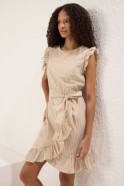 Trendyol Collection Мини рокля с камилски райета с колан - Twoss21El1290