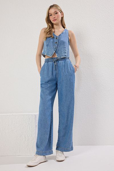 Trendyol Collection Mai multe blugi albaștri cu picioare late - talie elastică, TWOSS25JE00224
