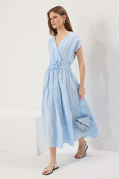 Trendyol Collection Rochie albastră uni A-line țesută maxi TWOSS25EL00316