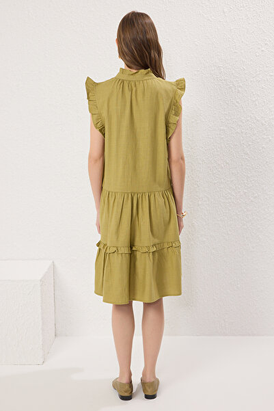 Trendyol Curve Льняне ткане плаття для вагітних хакі для вагітних плюс розмір TBBSS25AH00154