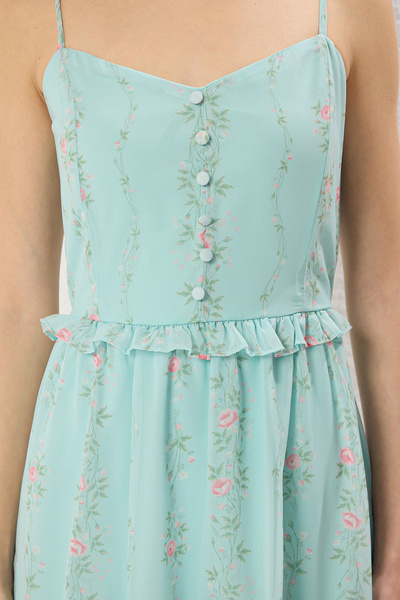 Trendyol Collection Menta virágos szoknya deréknyitású sifon repülő repülő szőtt miniruha TWOSS23EL01782