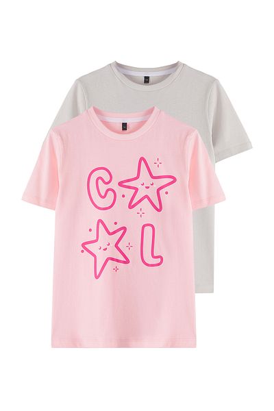 TRENDYOLKIDS Stone-Pink 2-teiliges Strick-T-Shirt für Mädchen TKDSS25TS00013