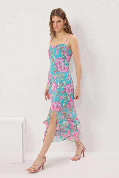 Trendyol Collection Pink Floral A-Line Midi Woven Dress Twoss23El01872