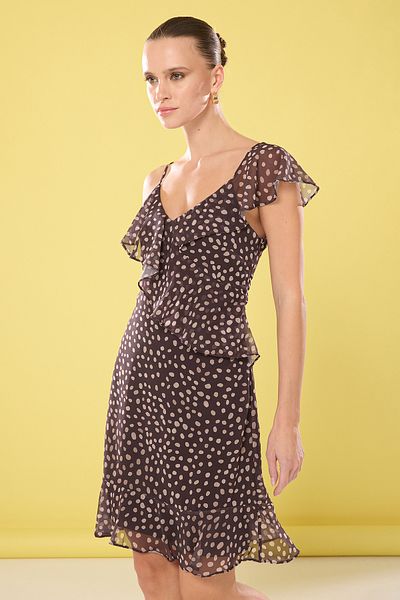 Trendyol Collection Кафява миди рокля с А-силует волан - точки и волани Twoss25El00454
