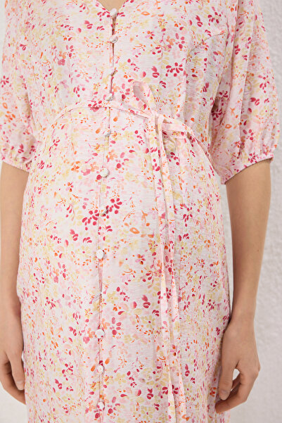 Trendyol Collection Multicolored Maternity Midi Crisp Floral Balloon Sleeve Dress Tbbss25Ah00184