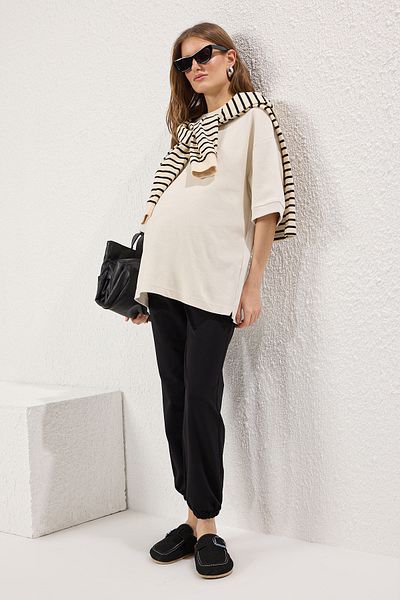 Trendyol Collection Schwarze Loose-Jogginghose für Schwangere mit elastischem Bein und Bauchmuskeln TBBSS25AJ00002