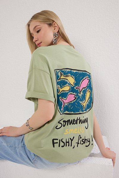 Trendyol Collection Mintfarbenes Oversize-T-Shirt aus 100 % Baumwolle mit Rundhalsausschnitt – TWOSS23TS00329