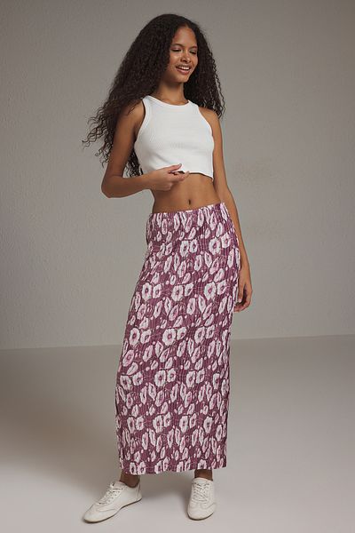 Trendyol Collection Рожева спідниця з сухим квітковим візерунком з плісированою талією максі-орме TWOSS24ET00055