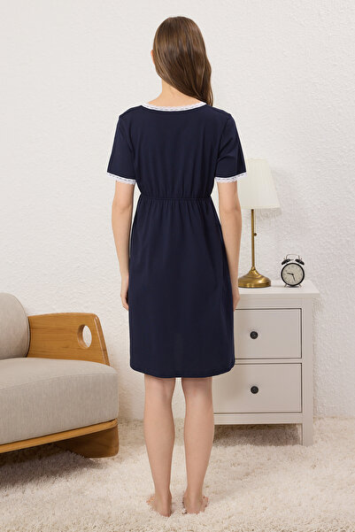 Trendyol Collection 100% Cotton Navy Blue Double Breasted Maternity & Maternity Nightgown - Tbbss25Ch00015
