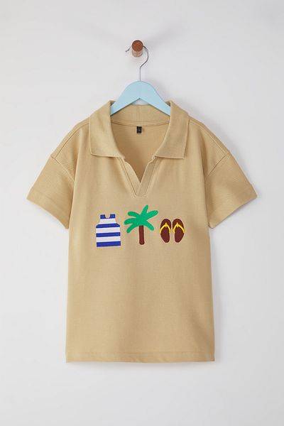 TRENDYOLKIDS Ανδρικό ανδρικό πέτρινο παιδικό πόλο 100% βαμβακερό πλεκτό μπλουζάκι με πέτο TKDSS25TS00081