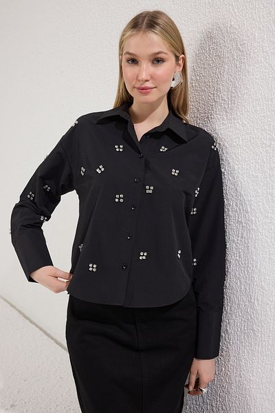 Trendyol Modest Detailní tkaná košile z černého kamene TCTSS25TG00007