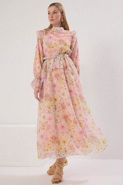 Trendyol Modest Mehrfarbiges, mit Chiffon gefüttertes, gewebtes Blumenkleid TCTSS25EB00097
