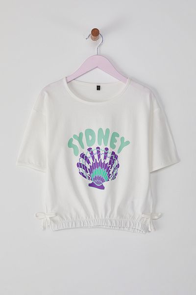 TRENDYOLKIDS Dzianinowa Ecru T-shirt - Nadruk, Tkdss25Ts00060