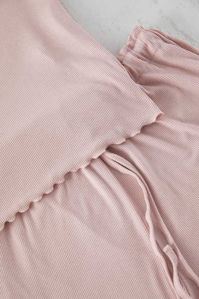 Trendyol Curve Powder Baby Overlock Detailed Ribbed Knitted Pajamas Set Tbbss25Ai00040