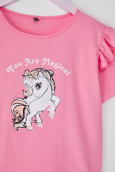 TRENDYOLKIDS Růžové pletené tričko s potiskem Tkdss25Ts00061