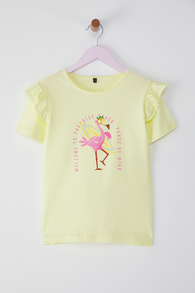 TRENDYOLKIDS تي شيرت محبوك باللون الأصفر - TKDSS25TS00061
