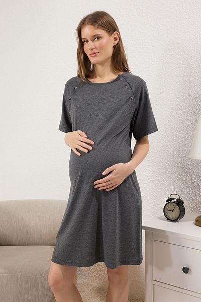Trendyol Curve Antracitová pletená nočná košeľa pre tehotné a tehotné vhodné na dojčenie TBBSS25CH00016