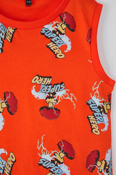 TRENDYOLKIDS قميص داخلي رجالي قطن مطبوع عليه شعار TKDSS25AL00006 أنثراسيت-برتقالي 2'li