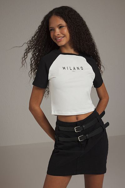 Trendyol Collection Ecru Crop Fitted Knitted T-Shirt - Slogan Printed, Fitted Twoss25Ts00032
