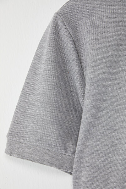 Trendyol Collection Graues T-Shirt mit regulärem/normal geschnittenem Pferdemotiv und Stickerei aus 100 % Baumwolle mit Polokragen TMNSS25PO00017