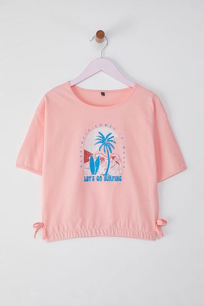 TRENDYOLKIDS Πλεκτό μπλουζάκι με στάμπα σε πούδρα - TKDSS25TS00060