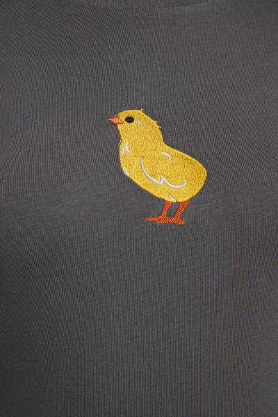 Trendyol Collection Anthracite Fitted/Fitted Chick Embroidered Short Sleeve Stretch Knitted Blouse Twoss25Bz00462