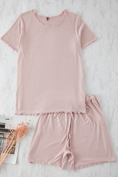 Trendyol Curve Powder Baby Overlock Detailliertes, geripptes, gestricktes Pyjama-Set TBBSS25AI00040