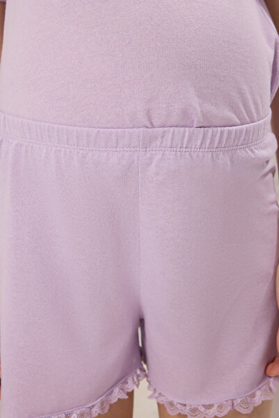 Trendyol Collection Lilac Plain Lace Detail Single Jersey Knitted Pajamas Set Thmss25Pt00365