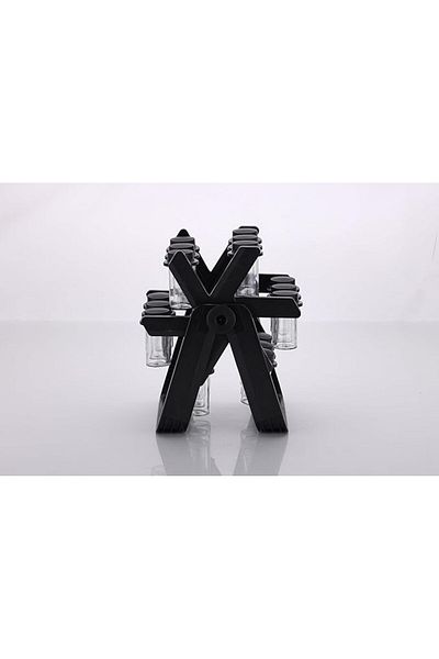 NEOFLAM طقم رف التوابل 18 برطمان زجاجي، حامل دوار على شكل عجلة فيريس، بلاستيك، أسود
