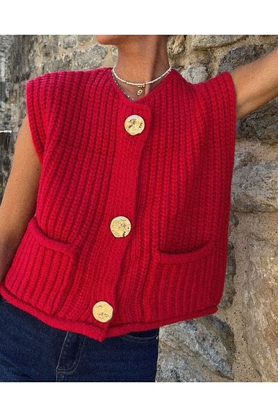 Melonndesign Women's Vest with Big Button Detail and Pockets
