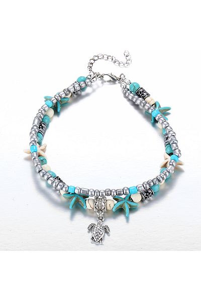 Choice 1 Bohemian Multi-layer Starfish Turtle Anklets For Women Vintage Elephant Owl Beads Chain on Leg An.