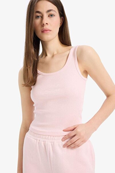 DeFacto Yeni Sezon Slim Fit Dar Kesim Basic Düz U Yaka Fitilli Kaşkorse Atlet