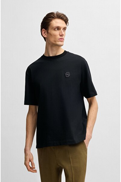 BOSS Erkek Rahat Kesim Monogram Logolu Yuvarlak Yaka Kısa Kollu Siyah T-Shirt...