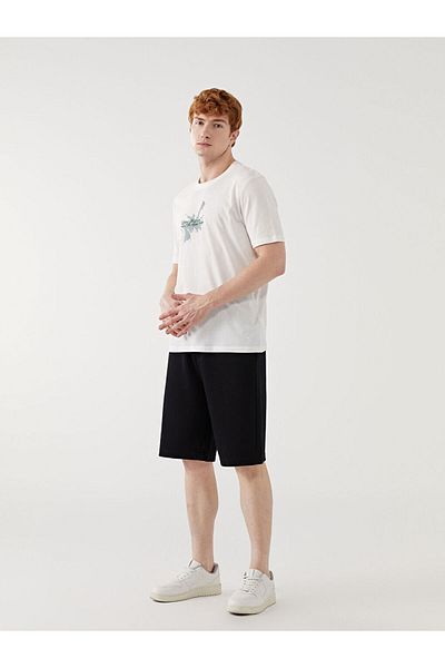 LC Waikiki Xside Ecru Crew Neck Printed Combed Cotton Mens T-Shirt