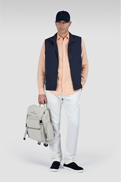 PAUL&SHARK Men's Regular Fit 100% Linen Solid Long Sleeve Orange Shirt 25413006 Cf-576