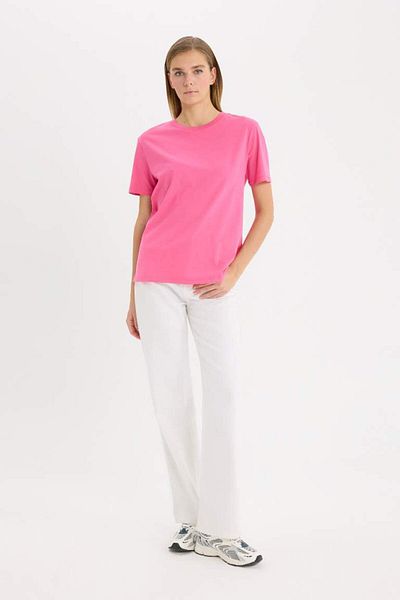 DeFacto Νέα σεζόν Regular Fit Crew Neck Basic μονόχρωμο χτενισμένο βαμβακερό κοντομάνικο μπλουζάκι
