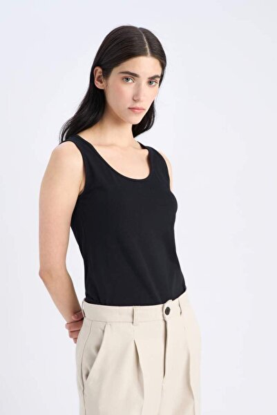 DeFacto New Season Slim Fit Slim Fit Basic Plain Crew Neck Black Undershirt