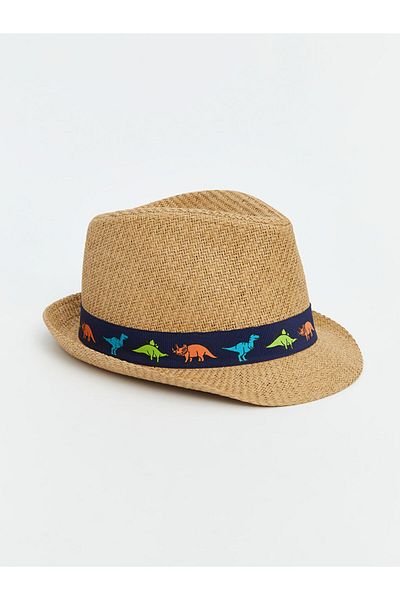 LC Waikiki Lcw Accessories Beige Dinosaur Printed Boy's Straw Fedora Hat