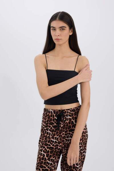 DeFacto Crop Pamuklu Siyah Askılı Atlet-fall In Love Y2249az25sp