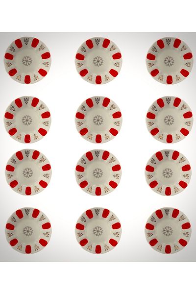 DUKKANI ISTANBUL Porcelain Tea Plate 12 Seater Novice Patterned Porcelain Coasters 12Pcs