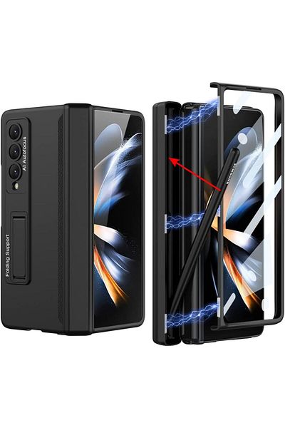 AWH حافظة حماية بمفصلة مغناطيسية لهاتف Samsung Galaxy Z Fold 4، حامل قلم S، حامل خلفي (أسود)