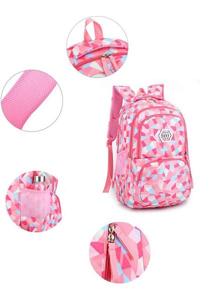 fulina 3Pcs Geometric Print Backpack,with Lunch Bag Set,for Girls School Bags